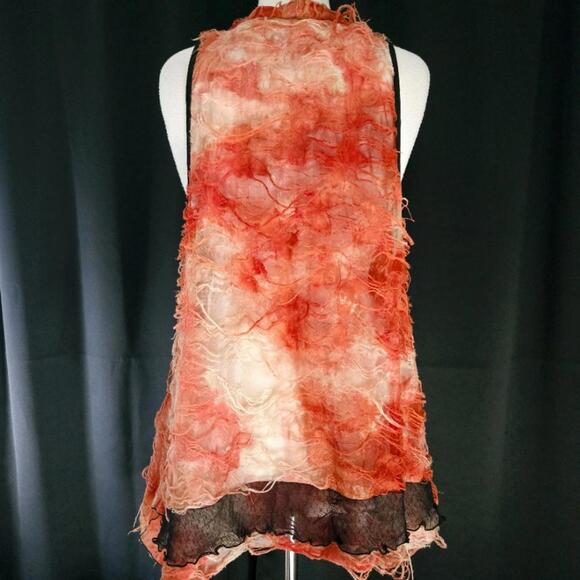 Lily Boho Red Two-Tone Distressed Textured Flowy Vest Plus Size 2X - Picture 2 of 3